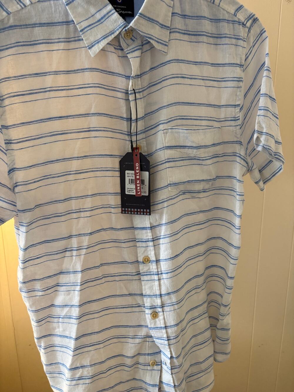Ben Sherman Blue Striped Linen Sz Small NWT